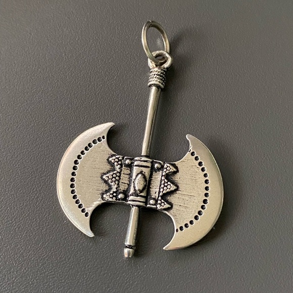 Vintage Sterling Silver 925 Double Headed Axe Pendant - Picture 7 of 7